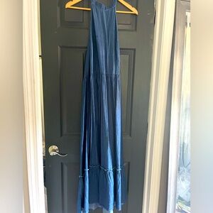 New York & Company Denim Blue Halter Dress